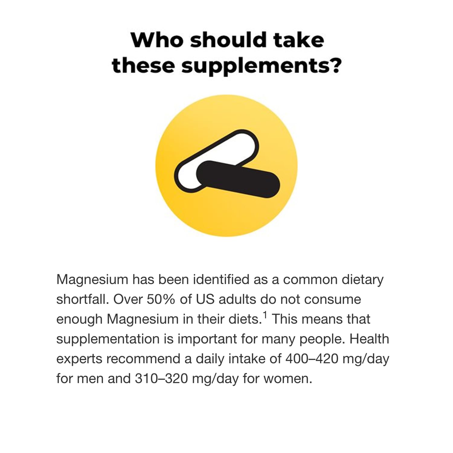 Nutrition facts panel of the magnesium supplement bottle