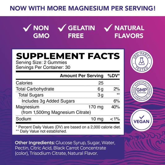 Extra-strength magnesium gummies with 170 mg elemental magnesium per serving