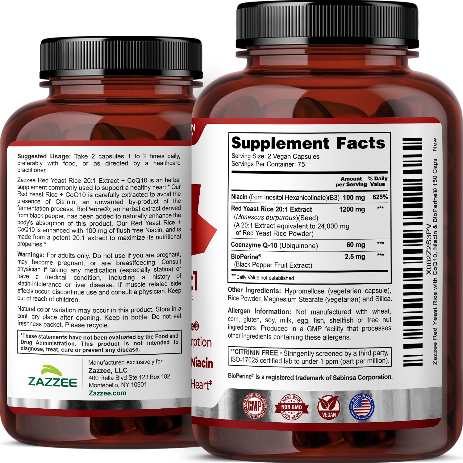 Supplement Facts panel for Red Yeast Rice 1200mg