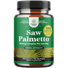 Close-up of Extra Strength Saw Palmetto Extract capsules