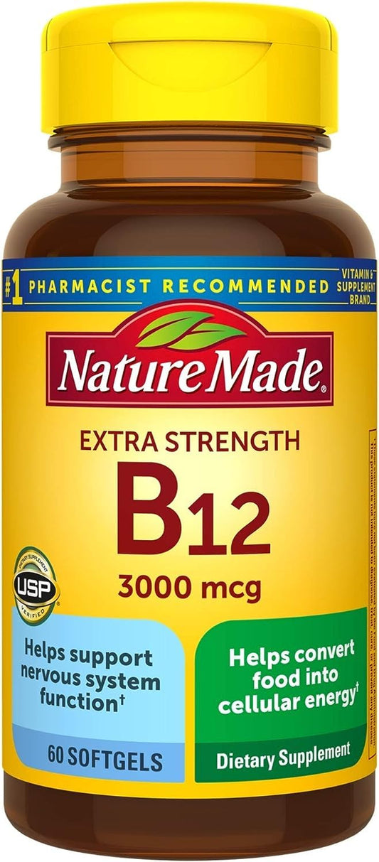 Bottle of Extra Strength Vitamin B12 3000 mcg Softgels, 60-count