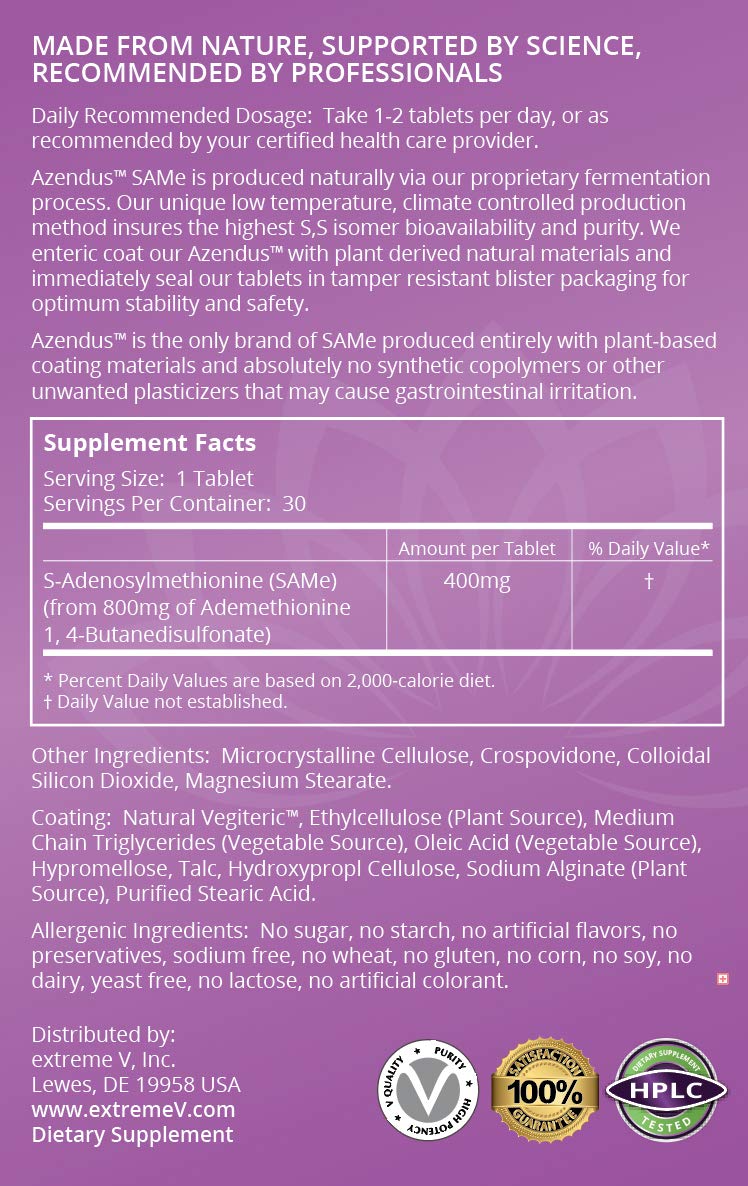 Close-up of a 400mg SAM-e enteric coated tablet