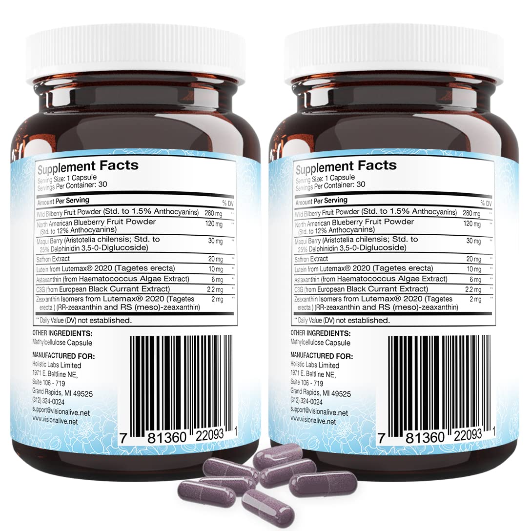Eye health supplement bottle on plain background