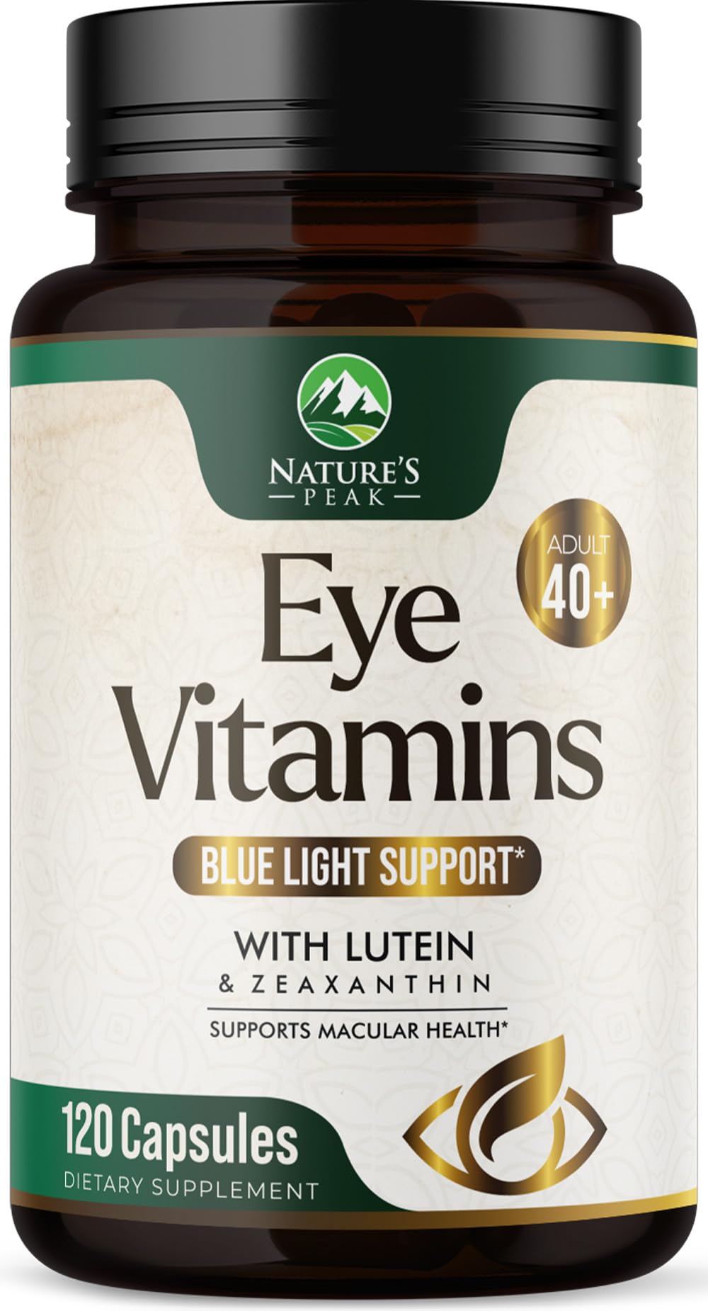 Bottle of eye vitamins and minerals with Lutein and Zeaxanthin