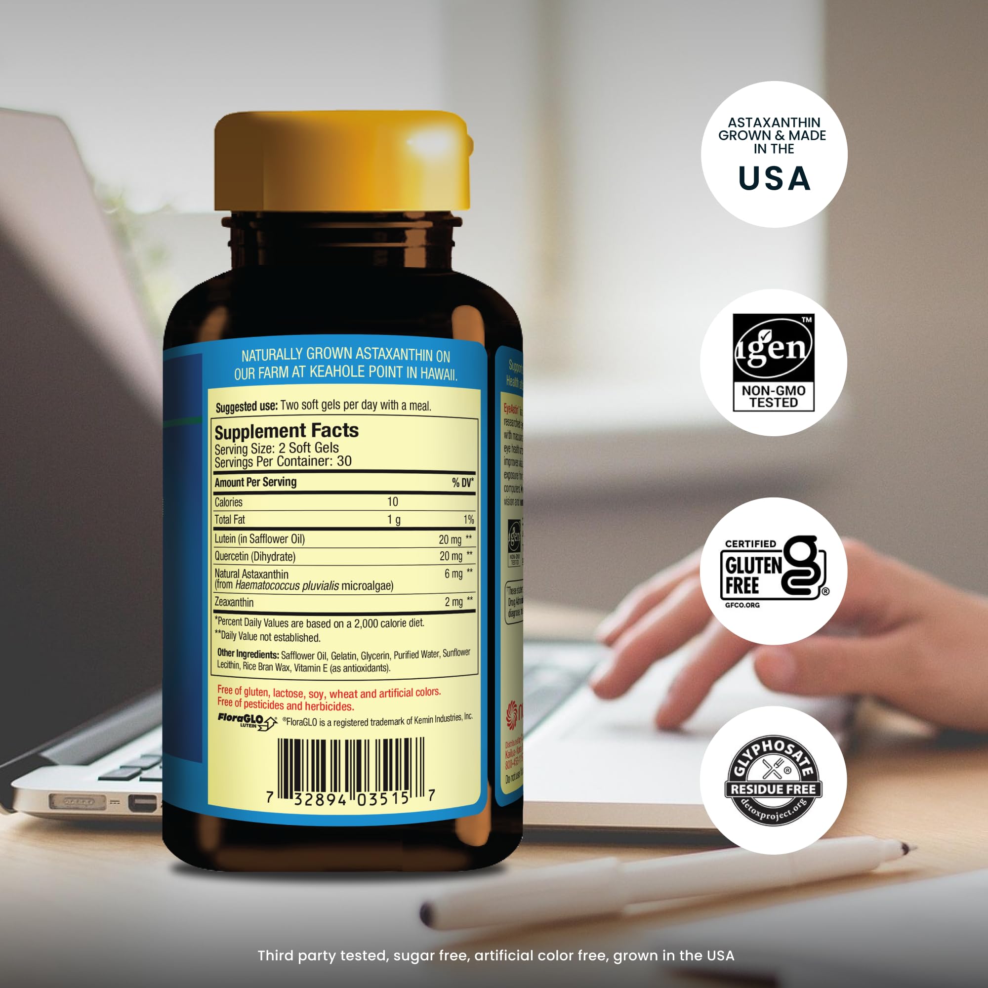 EyeAstin bottle back label with supplement facts