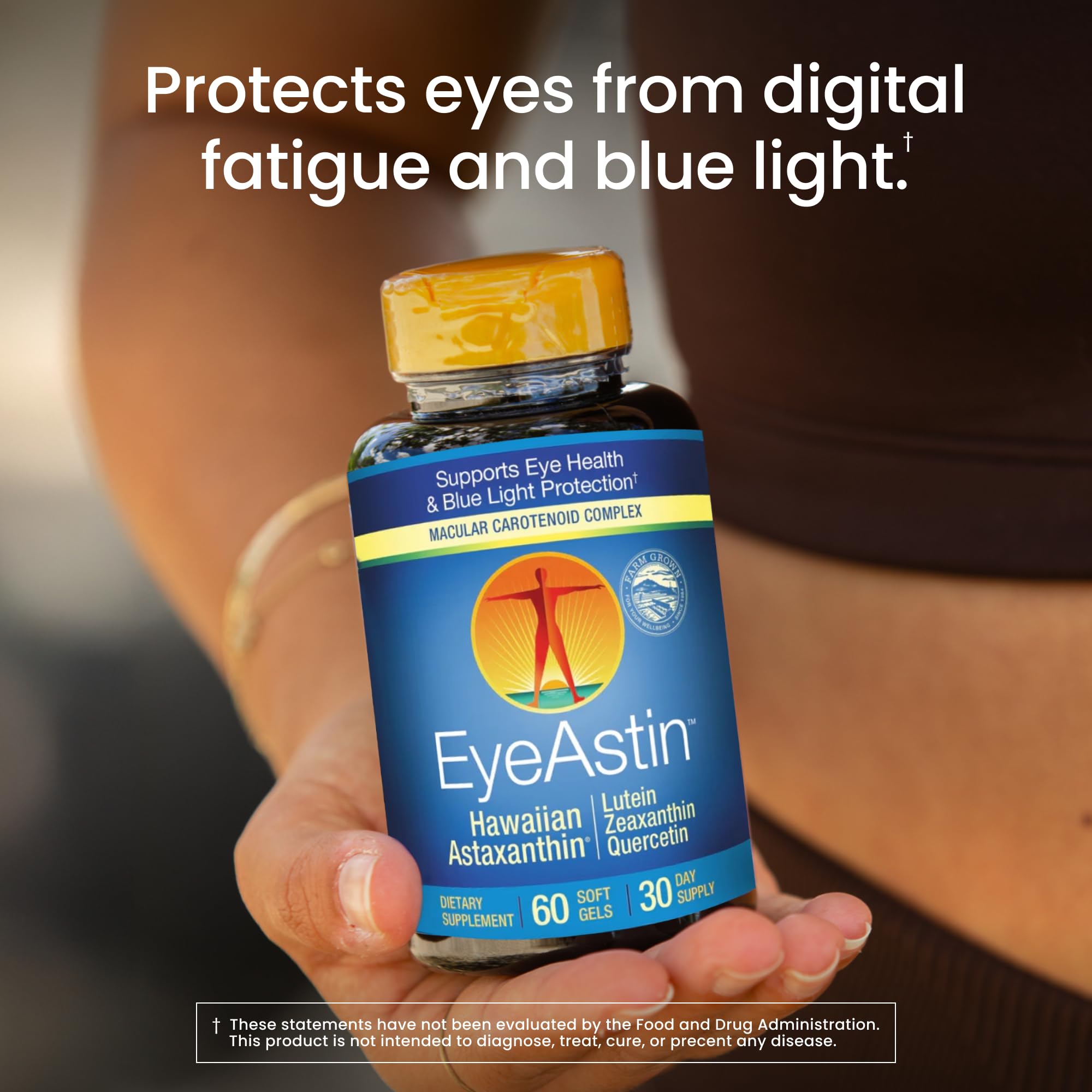 Close-up of EyeAstin label showing ingredients
