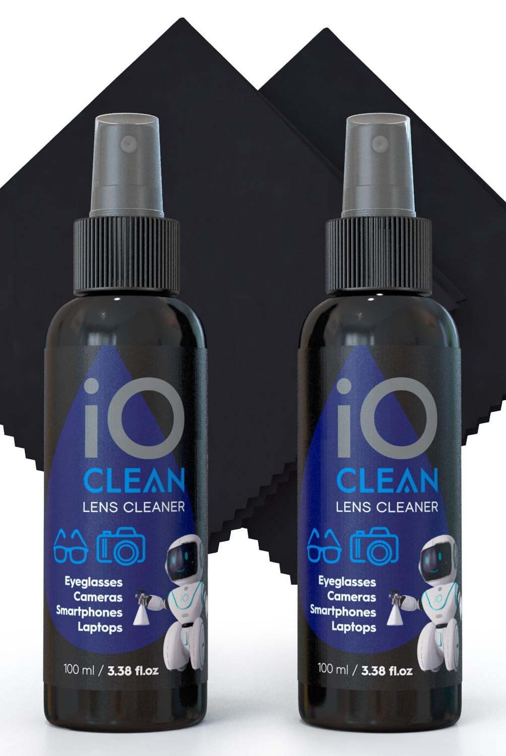 Close-up of the cleaning solution spray bottles