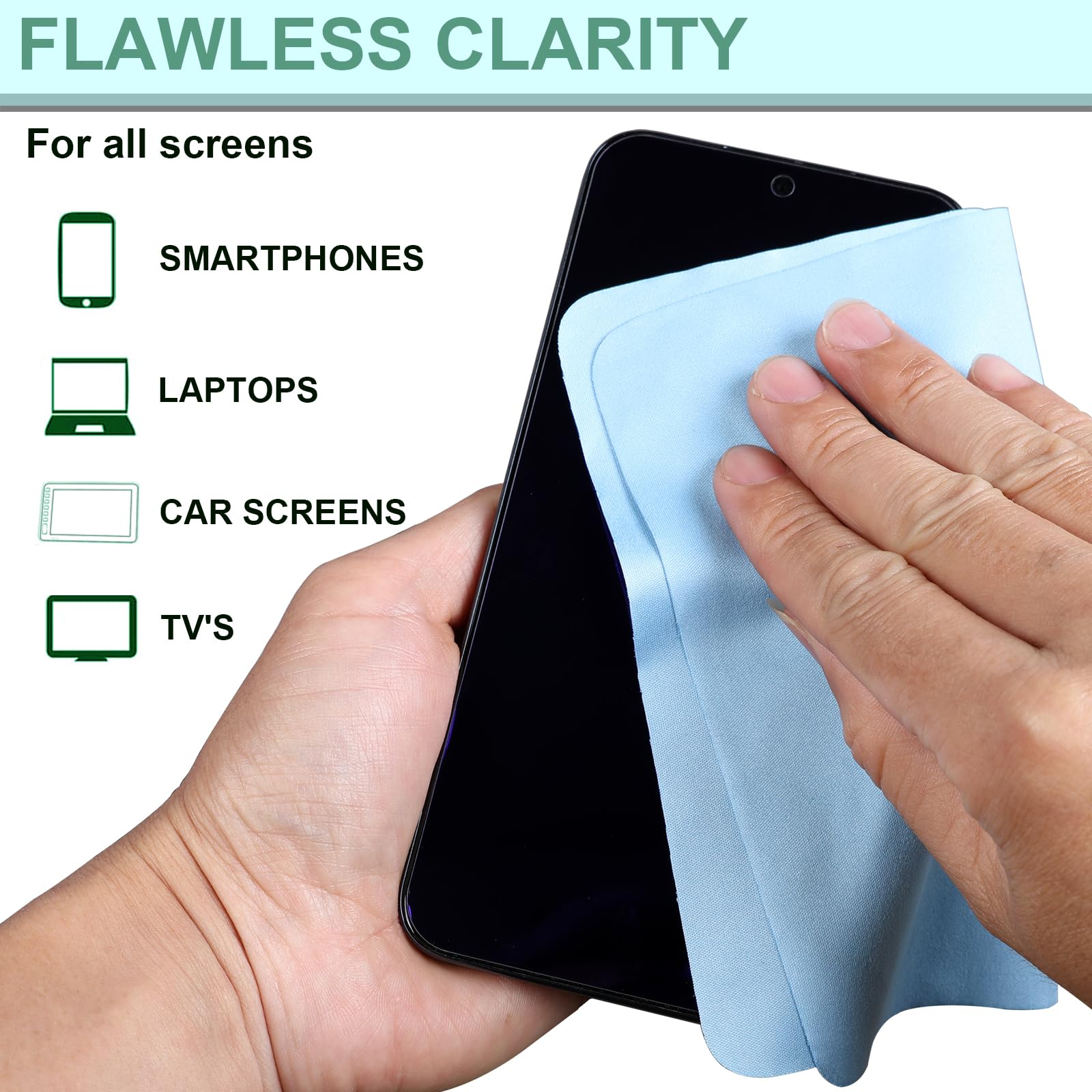 Eyeglasses being cleaned with microfiber cloth