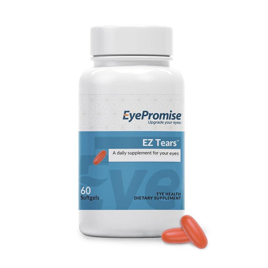 EyePromise EZ Tears softgels bottle for daily eye comfort with omega-3s.