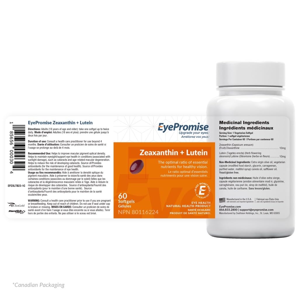 EyePromise Zeaxanthin + Lutein bottle with water for easy intake.