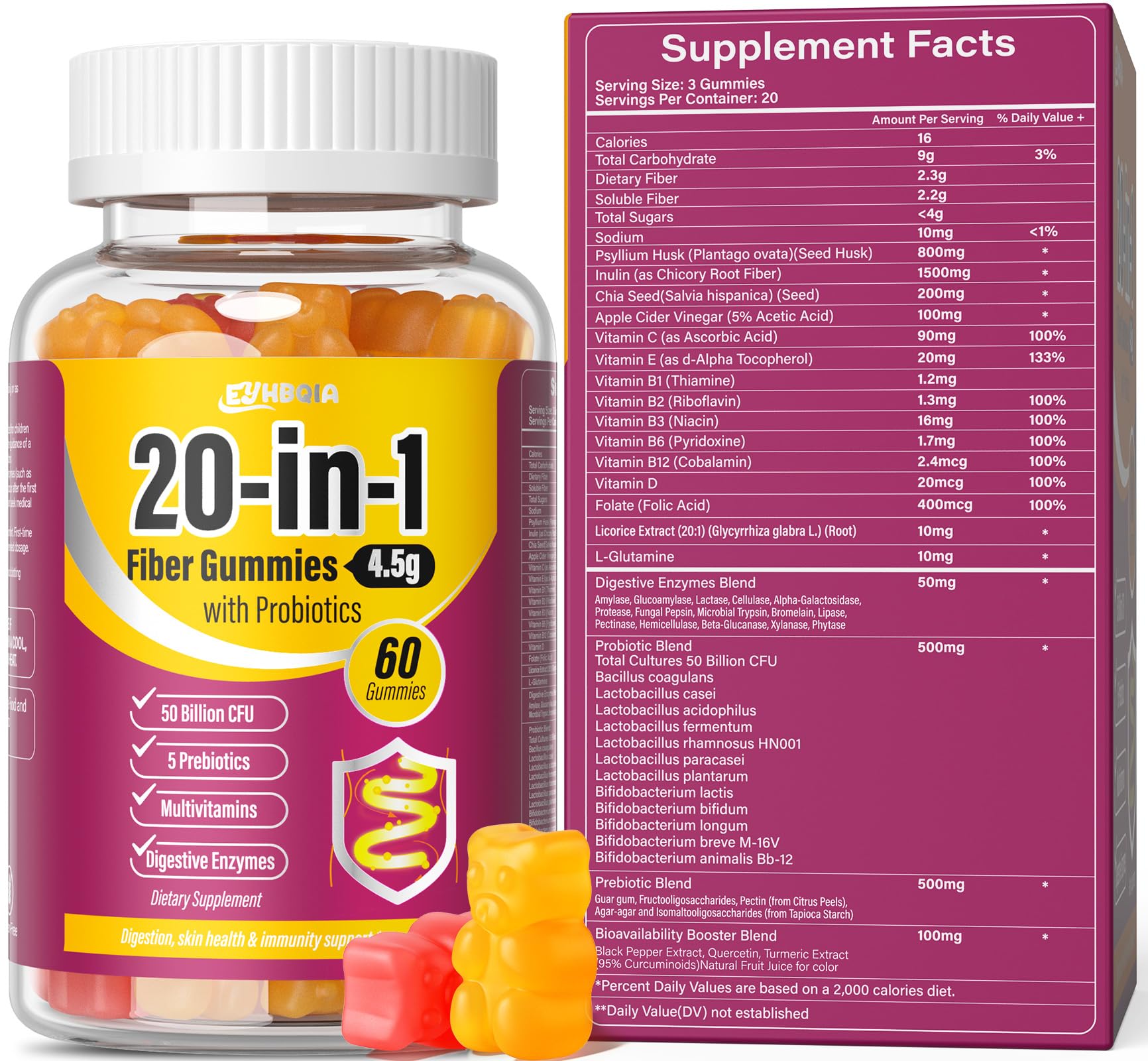 EYHBQIA Fiber Gummies for Women - 9-in-1 regularity and digestive support