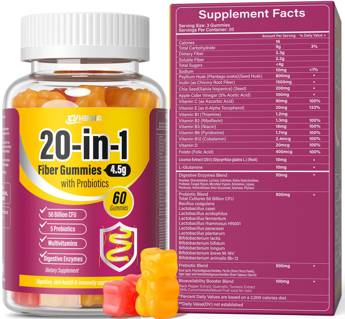 EYHBQIA Fiber Gummies for Women - 9-in-1 regularity and digestive support