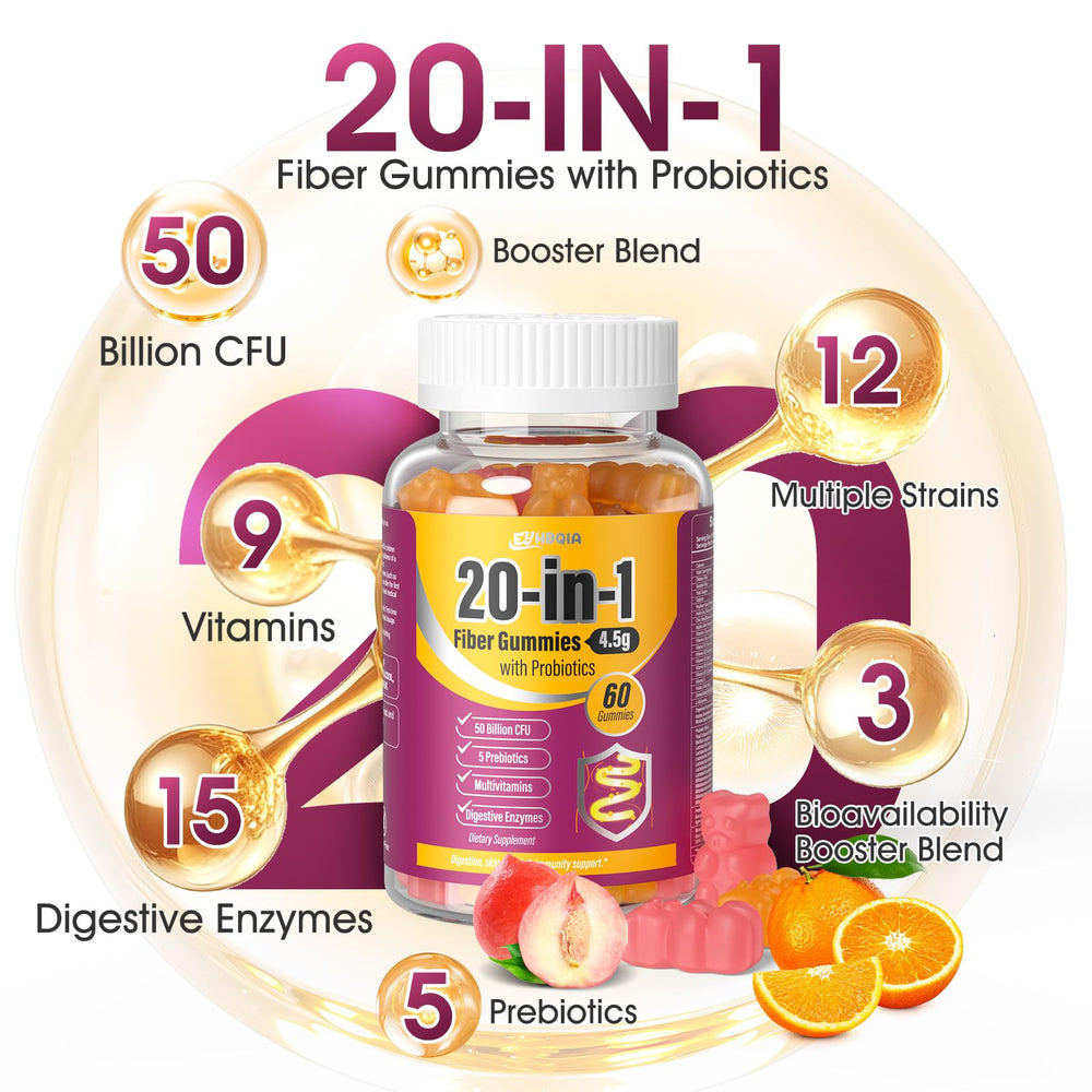 EYHBQIA 20-in-1 Fiber & Probiotic Gummies label