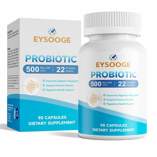 EYSOOGE Probiotics bottle showing 500 Billion CFU and 22 strains