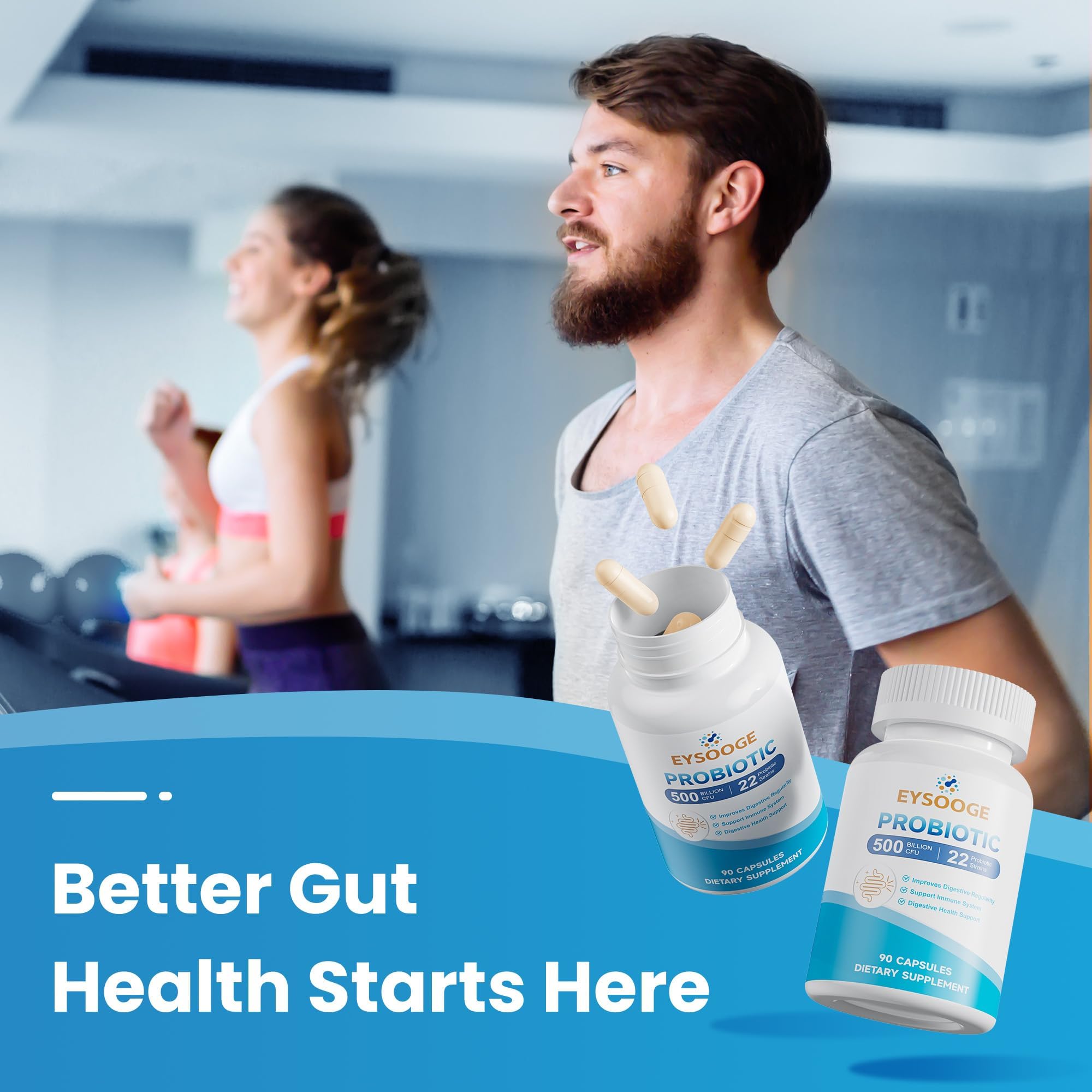 Bottle of EYSOOGE Probiotics with 90 capsules