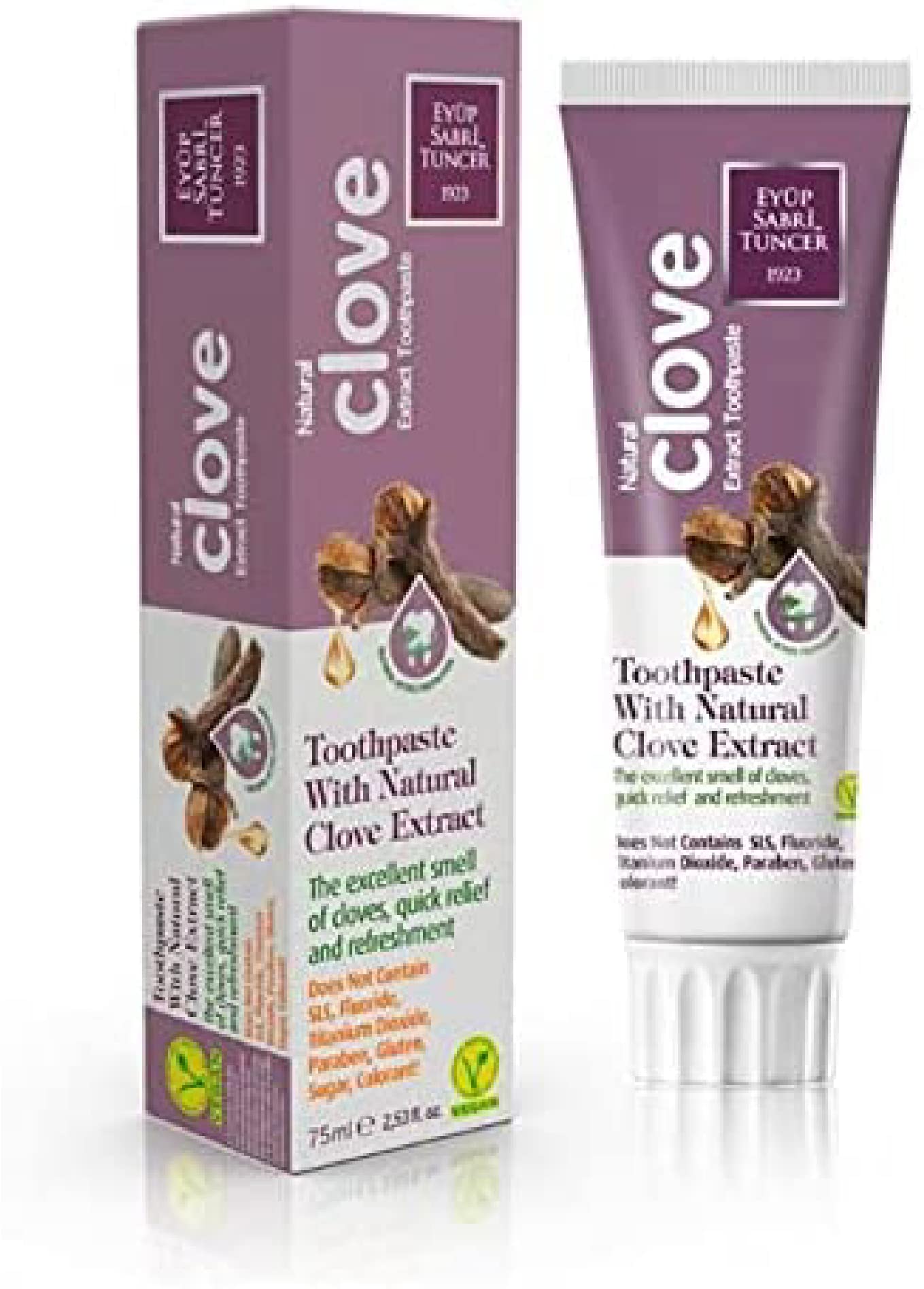 Front view of Eyup Sabri Tuncer EST1923 Natural Clove Oil toothpaste tube 75ml