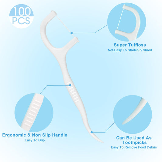 Close-up of individually wrapped dental floss picks
