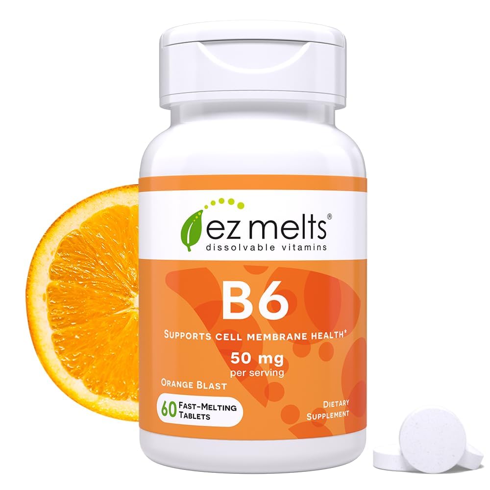 Front view of EZ Melts Vitamin B6 50 mg dissolvable tablet