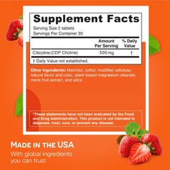 EZ Melts Citicoline 250 mg back panel with supplement facts