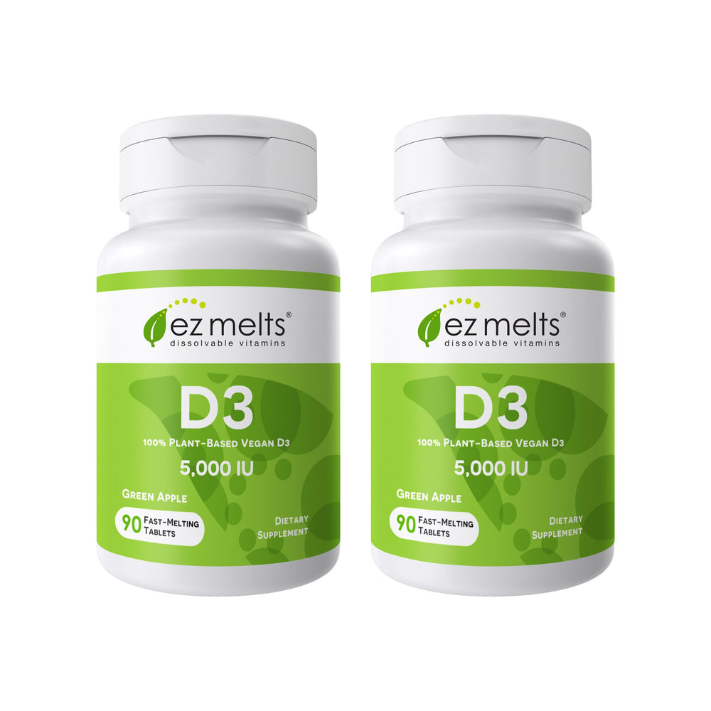 Front view of EZ Melts Vitamin D3 5000 IU dissolvable tablets 2-pack
