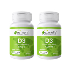 Front view of EZ Melts Vitamin D3 5000 IU dissolvable tablets 2-pack