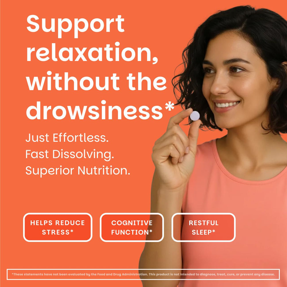 EZ Melts dissolvable L-Theanine 200 mg tablet dissolving on tongue for quick absorption