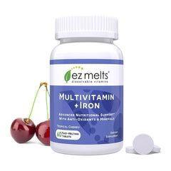 Front view of EZ Melts dissolvable multivitamin bottle with 1-month supply