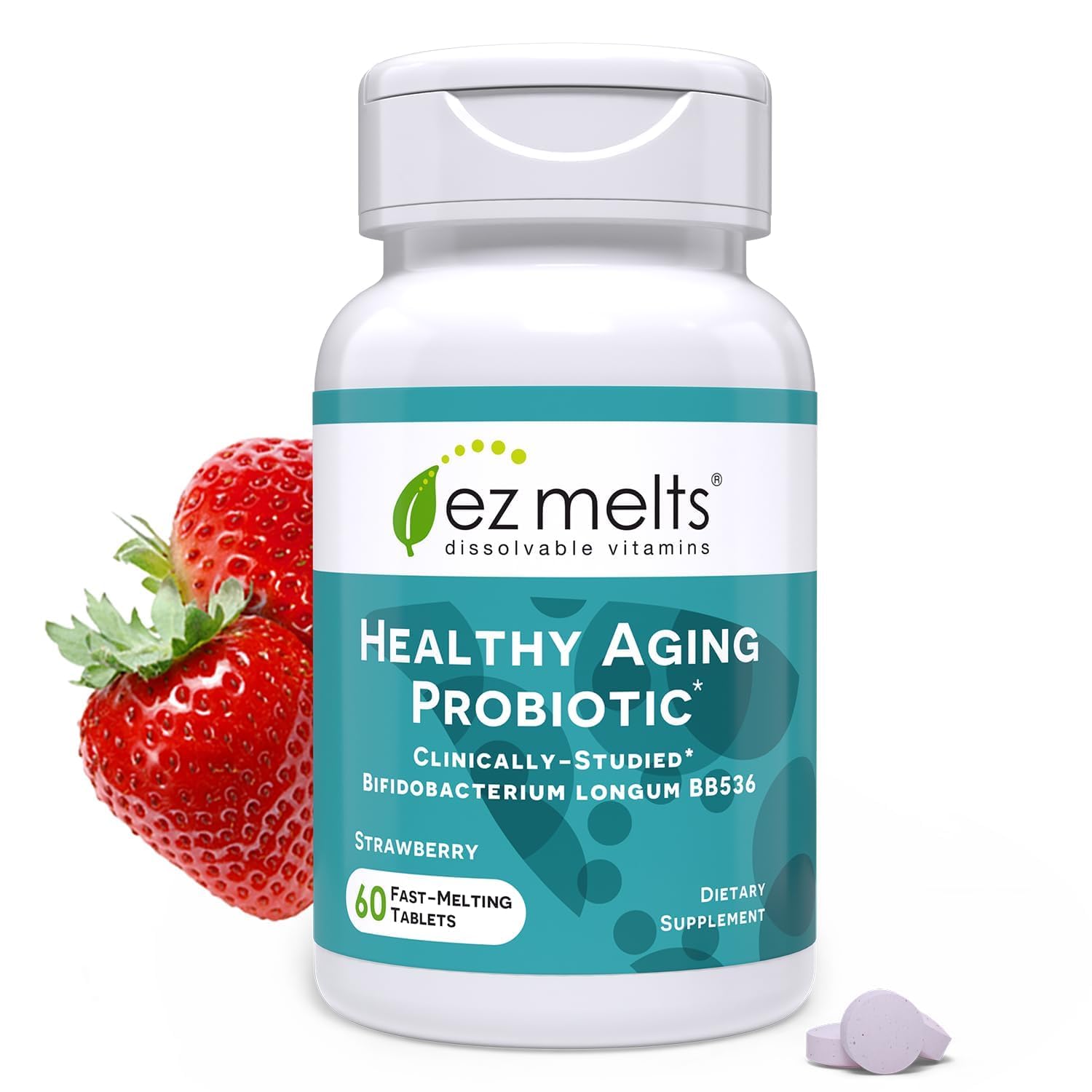 EZ Melts dissolvable probiotic bottle front with BB536 label