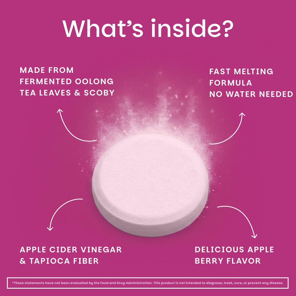 EZ Melts ingredients spoon display showing kombucha powder blend