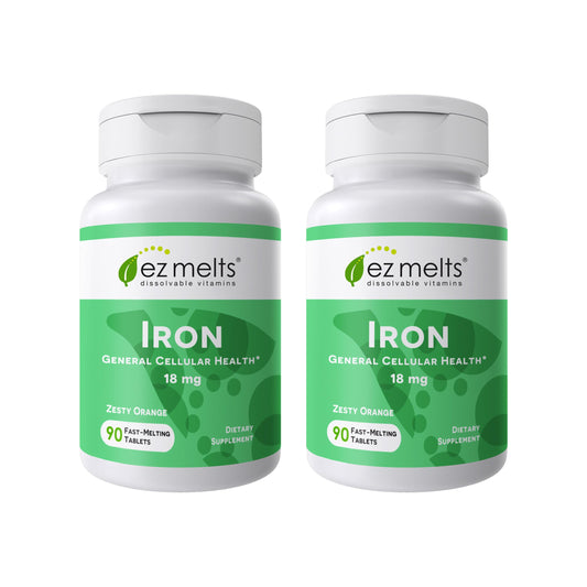 EZ Melts iron 18 mg front view on bottle