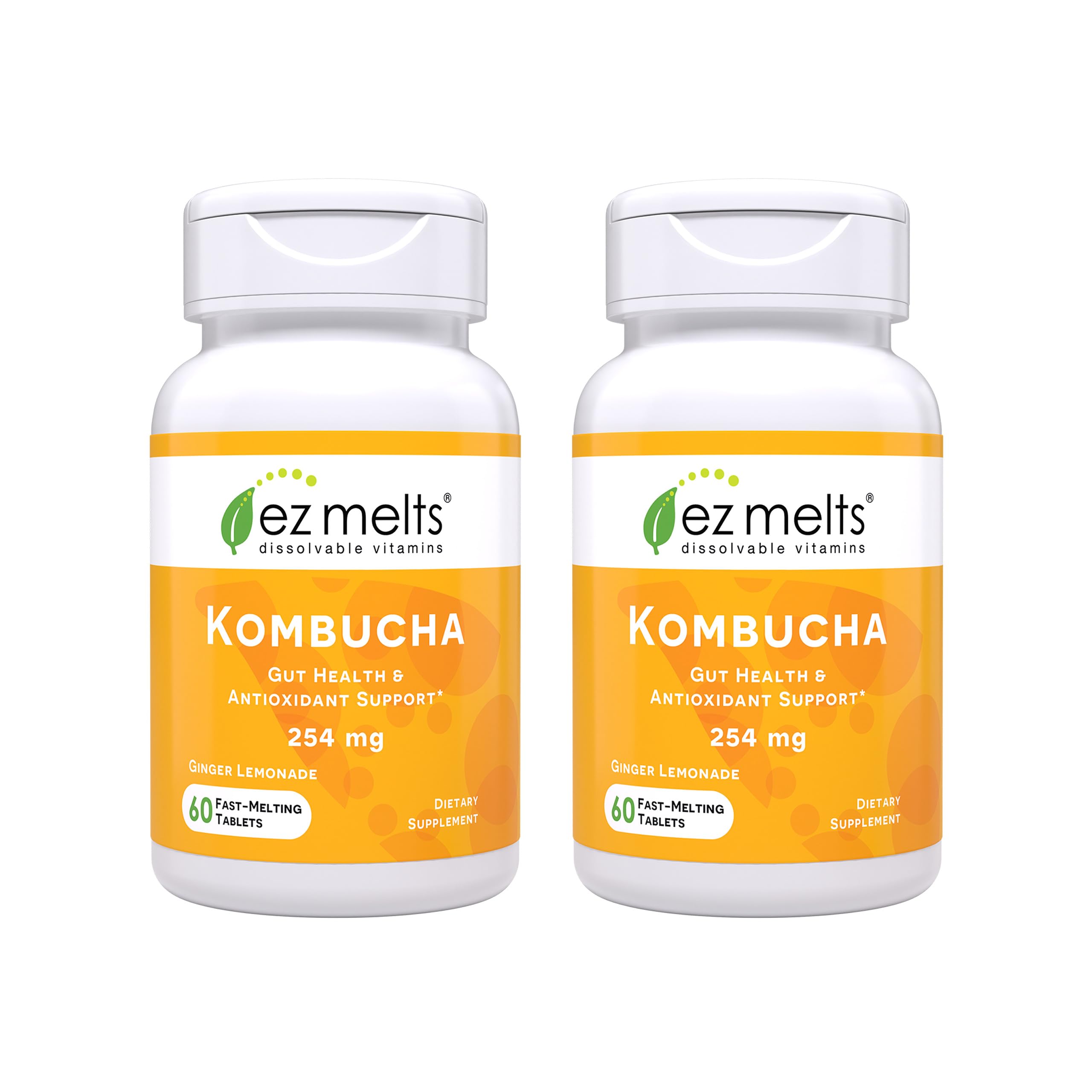 EZ Melts sugar-free kombucha tablets Ginger Lemonade flavor in pack shot