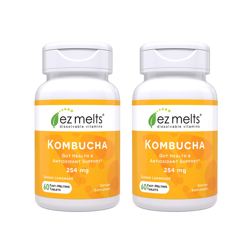 EZ Melts sugar-free kombucha tablets Ginger Lemonade flavor in pack shot