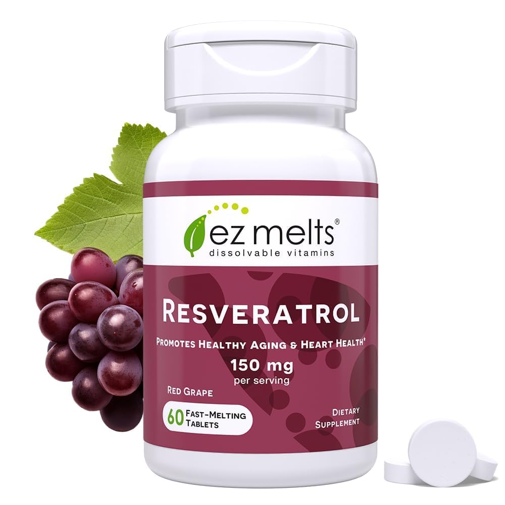 EZ Melts Resveratrol bottle label – 150 mg sugar-free