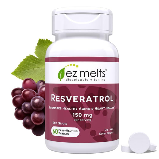 EZ Melts Resveratrol bottle label – 150 mg sugar-free