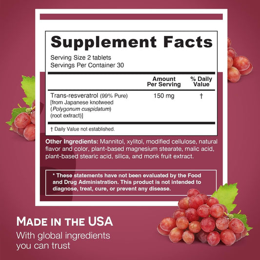 Dissolving resveratrol tablet showing tongue-melt action