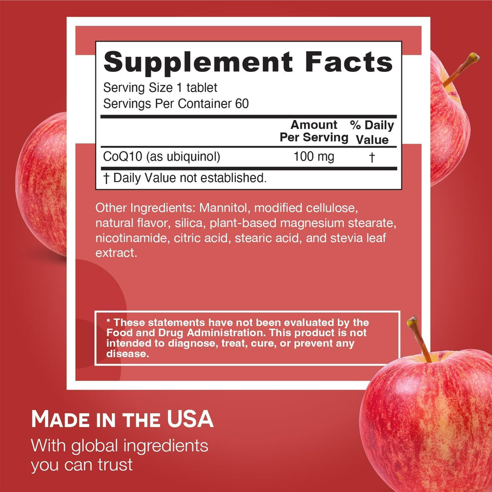 Dissolving ubiquinol tablet showing dissolvable format