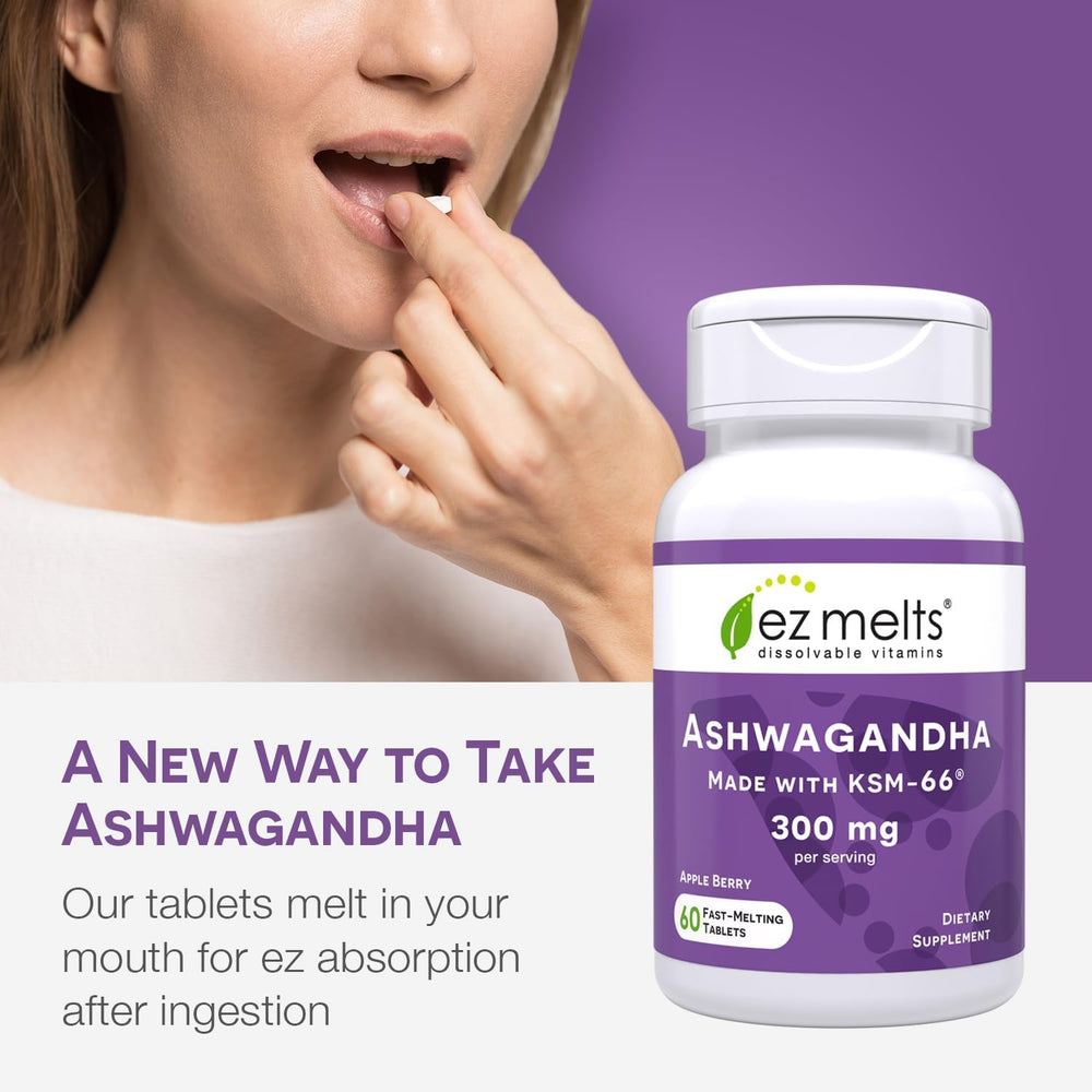 Vegan, gluten-free, sugar-free ingredients for EZ Melts with KSM-66 Ashwagandha
