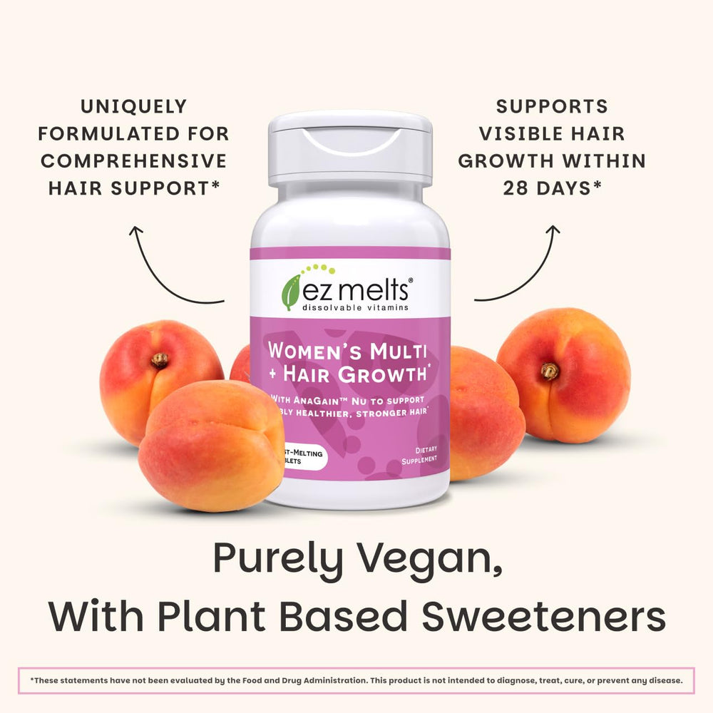 EZ Melts Women's Multi Growth daily-use bottle beside calendar for routine