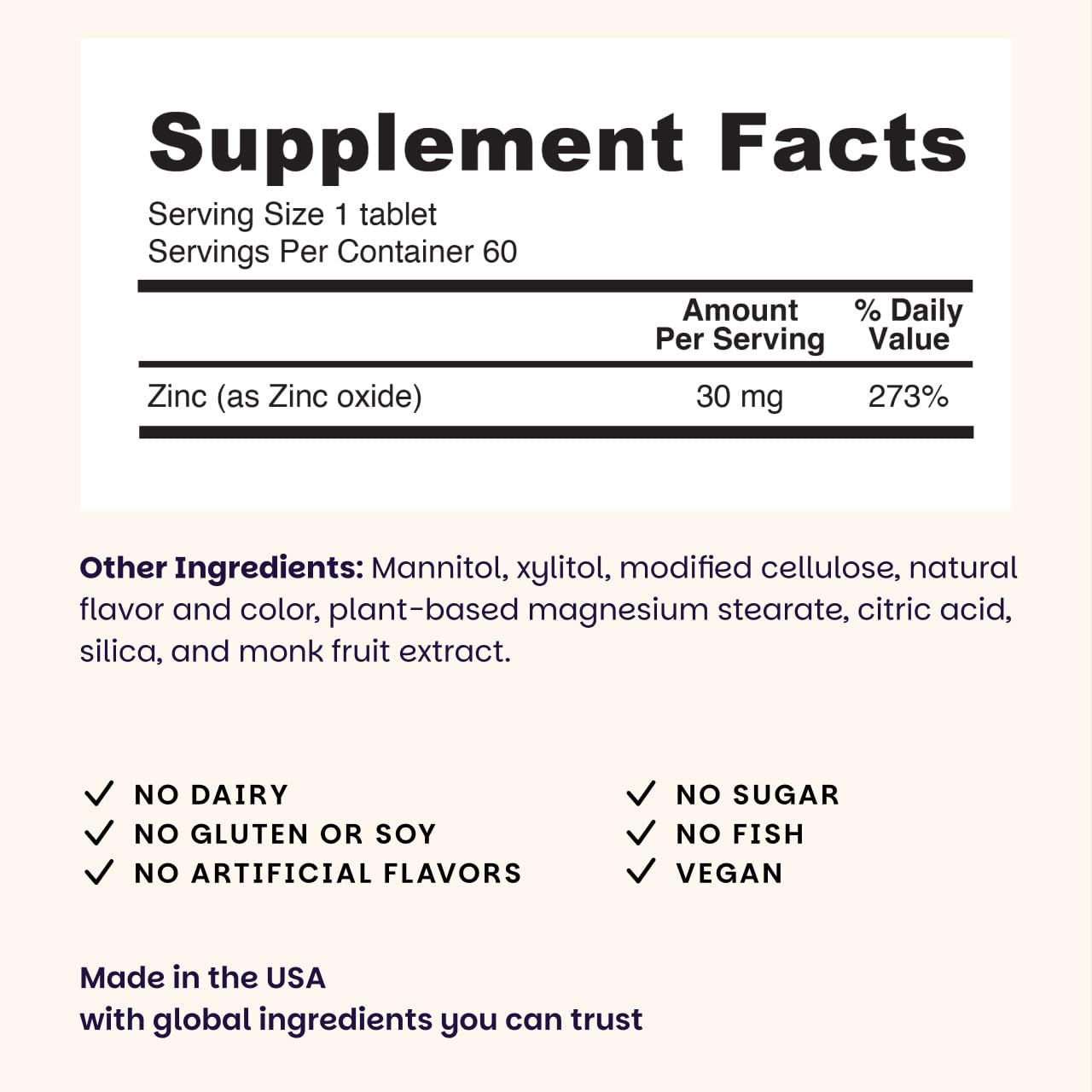 Side view of EZ Melts Zinc 30 mg bottle