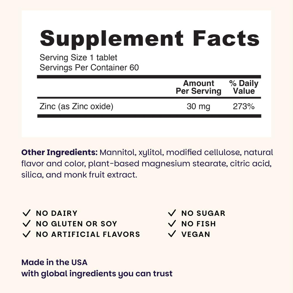 Side view of EZ Melts Zinc 30 mg bottle