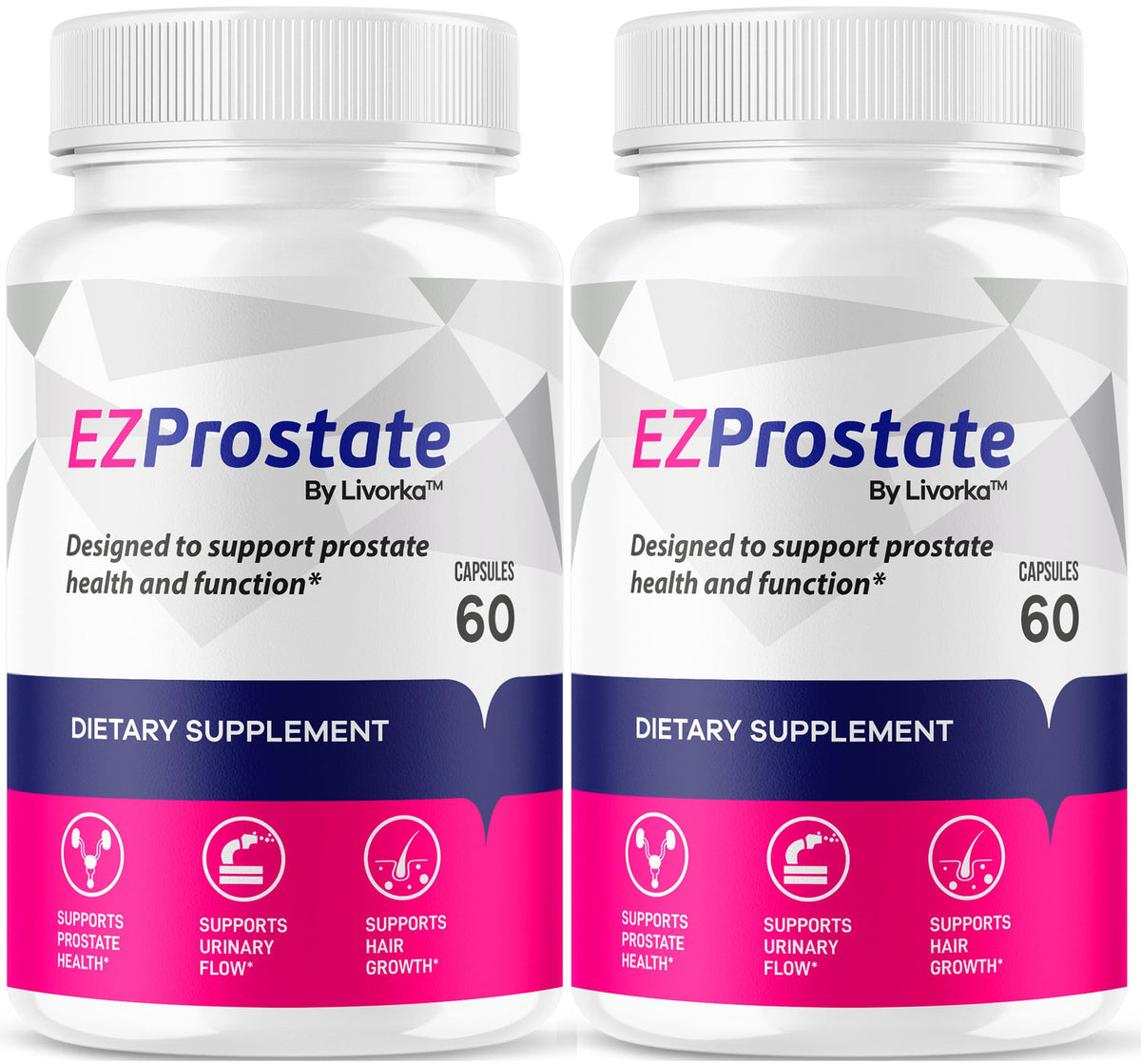 Two-pack EZ Prostate supplement bottle and capsules