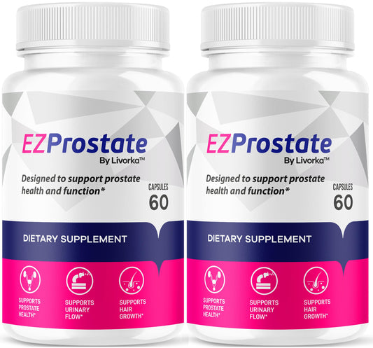 Two-pack EZ Prostate supplement bottle and capsules