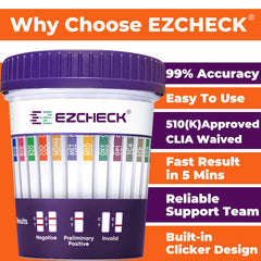 Results window showing control and test lines on EZCHECK 14-panel cup