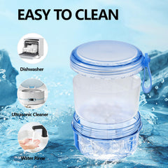 Packaging of transparent blue EZEELAI denture case and accessories