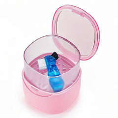 EZEELAI denture case with leak-proof pink design