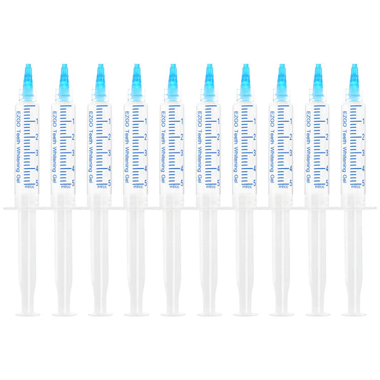 EZGO 10-pack teeth whitening gel refills front view with mint labels
