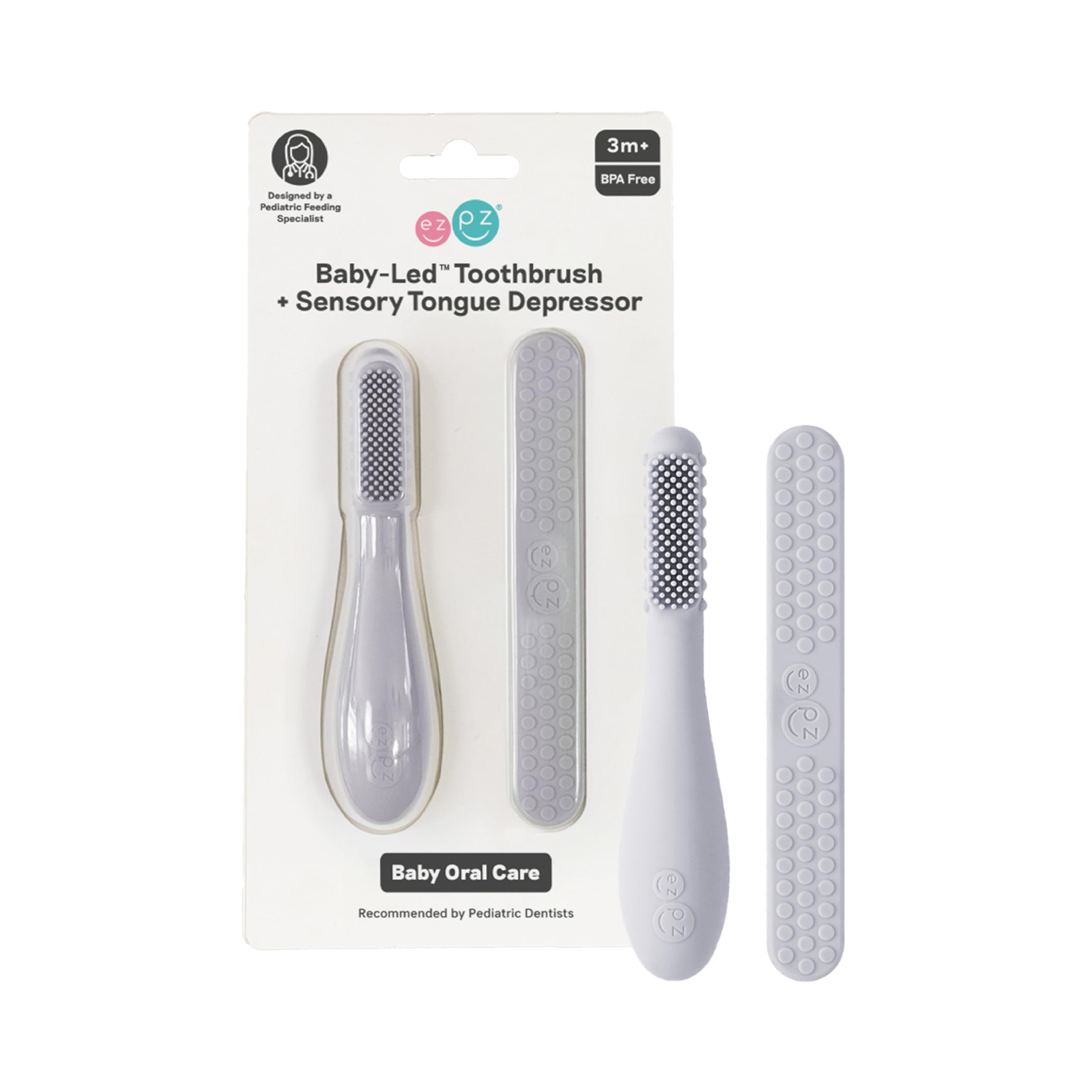 ezpz Pewter Baby-Led Toothbrush made from 100% silicone