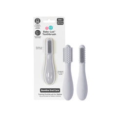 Front angled view of ezpz Baby-Led Toothbrush Pewter