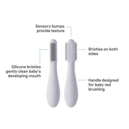 Side view of ezpz Baby-Led Toothbrush Pewter