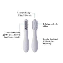 Side view of ezpz Baby-Led Toothbrush Pewter